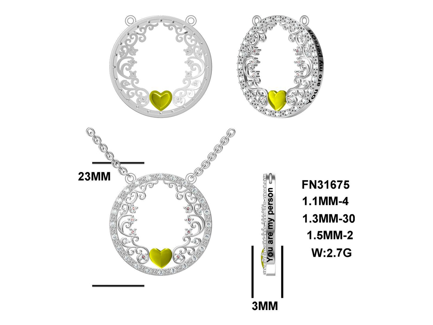 LM You Are My Person, Two Tone Circle Pendant; Platinum Plated Sterling Silver w/Created Sapphire Accents & Pltd., SS Chain.-WH