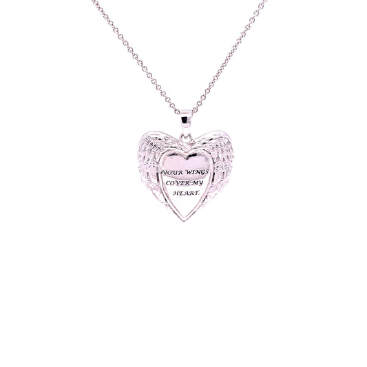 CC Your Wings Cover My Heart Keepsake Pendant; Rhodium Plated SS w/Chain.