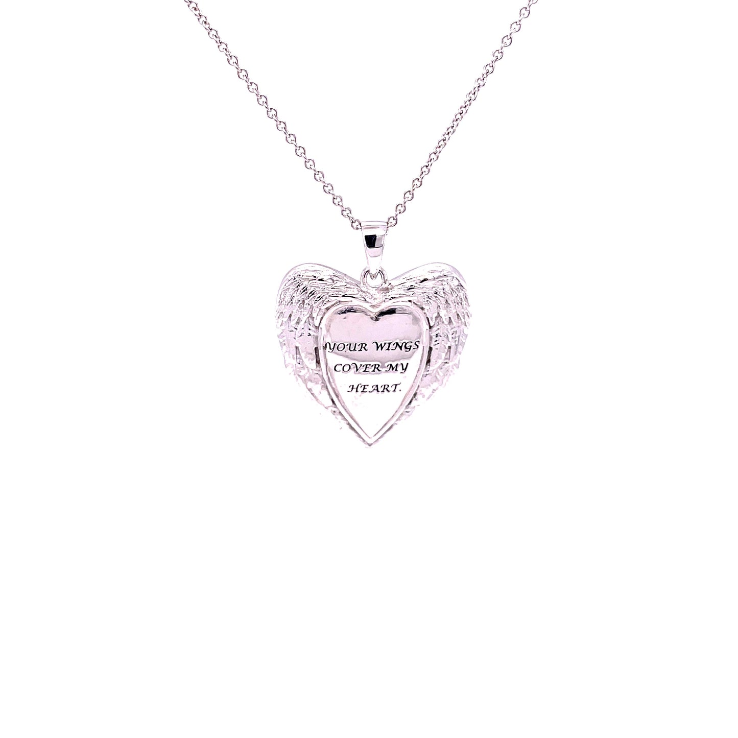 CC Your Wings Cover My Heart Rhodium Plated, Sterling Silver Keepsake Pendant w/18" SS Chain.-WH