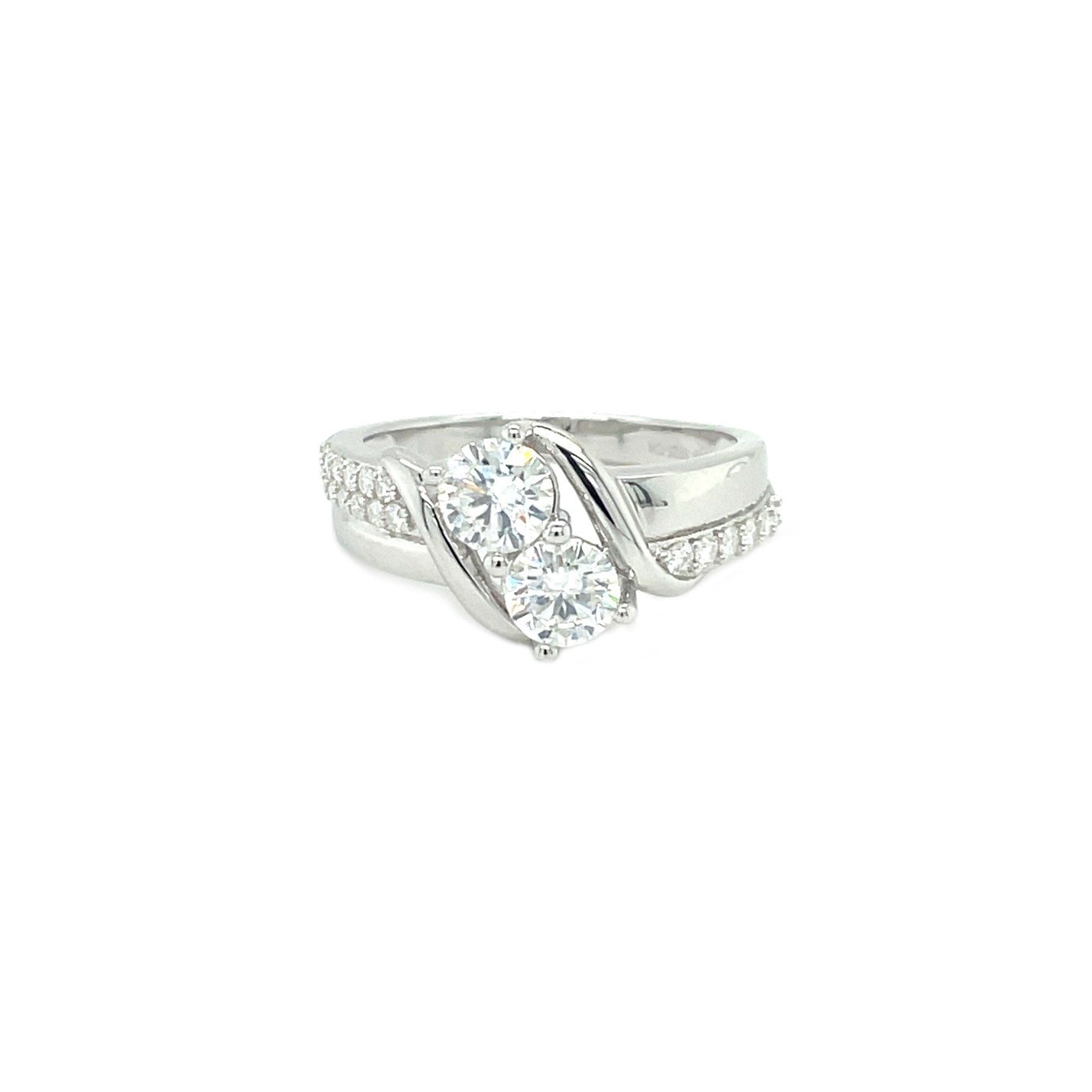 TTT High Polish  SS Ring w/2 Round & Moissanite Gemstone Highlights..