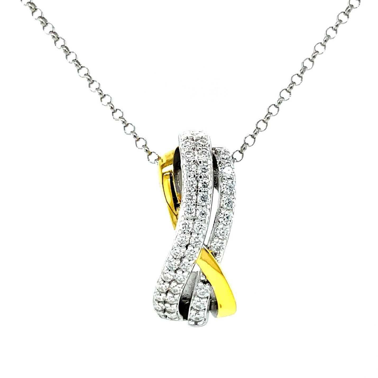 TTT Two Tone Pendant w/Moissanite Gemstones; Rhodium Plated SS.-WH