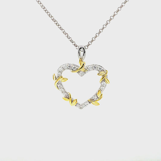 The Power of A Mother’s Love tm; Two Tone,  Platinum Plated Sterling Silver, Heart Pendant w/Moissanite Gemstones & SS Chain.