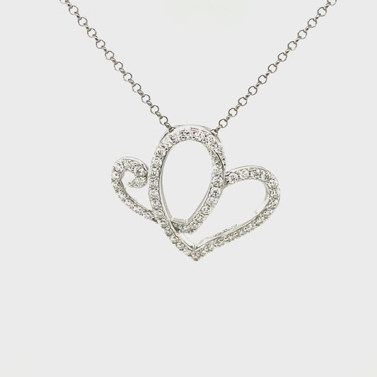 AH Full Moissanite Gemstone Hearts Pendant w/18" Chain; Rhodium PLtd. SS.