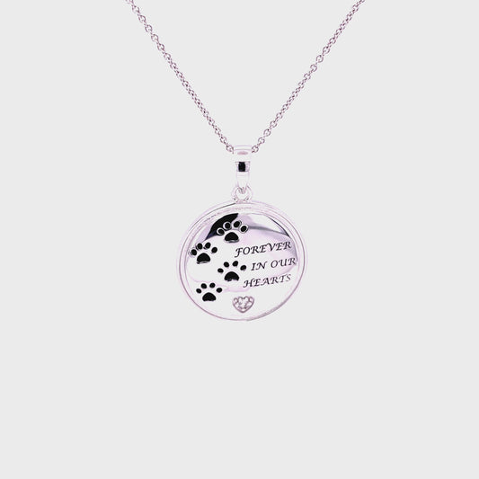 CC Forever In Our Hearts; Rhodium Plated Sterling Silver Circle Pendant w/18" SS Chain.
