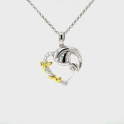 PML One Child, Rhodium & 14KT Gold Plated, Heart Pendant w/Moissanite Gemstones & Chain.; SS.