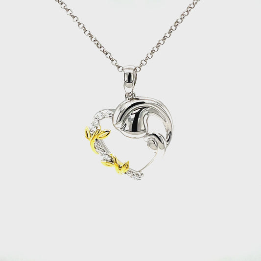 The Power of A Mother’s Love tm; Two Tone, Platinum Plated Sterling Silver, Heart Pendant (1 Child) w/Moissanite Gemstones & SS Chain.