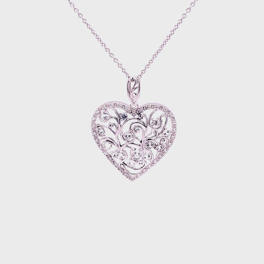 LM My Children Scrolled Heart Pendant; Plated SS w/Created Sapphire Gemstones & Chain.