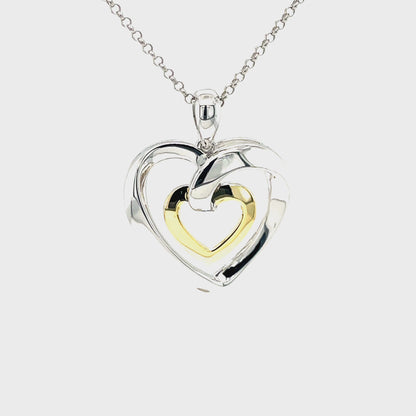 LE 14KT Gold & Platinum Plated SS Heart Pendant w/SS Chain.