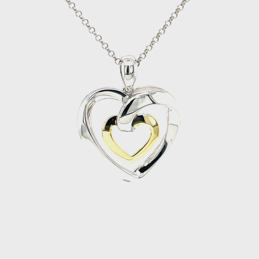 The Power of Love tm; Two Tone, Platinum Plated Sterling Silver Heart Pendant w/SS Chain.