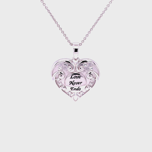 CC Love Never Ends Rhodium Plated Sterling Silver Keepsake Heart Pendant w/18" SS Chain