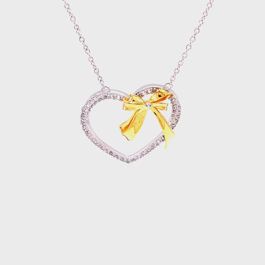 LM The Gift Of Love, Slightly Antiqued Heart Pendant; 14KT Gold Accented SS w/Created Sapphires & Chain.