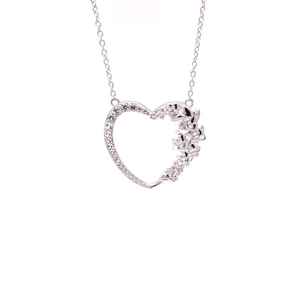 LM Grow Old With Me Heart Pendant; Rhodium Plated SS w/Created Sapphire Highlights & Chain.