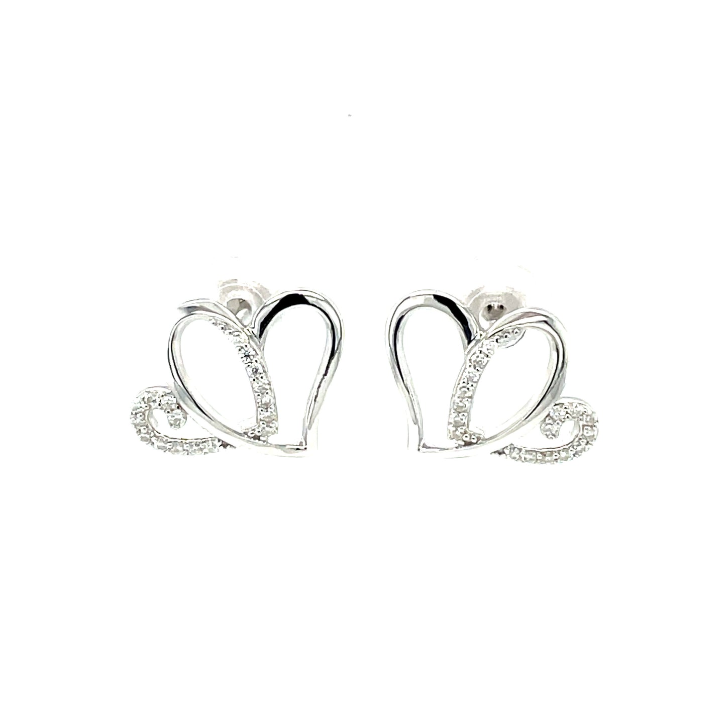 AH Moissanite Gemstone Accented Two Hearts Earrings; Plated SS.