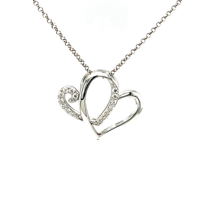 AH  Two Hearts, White Gold Pendant w/Lab Grown Diamond Highlights.