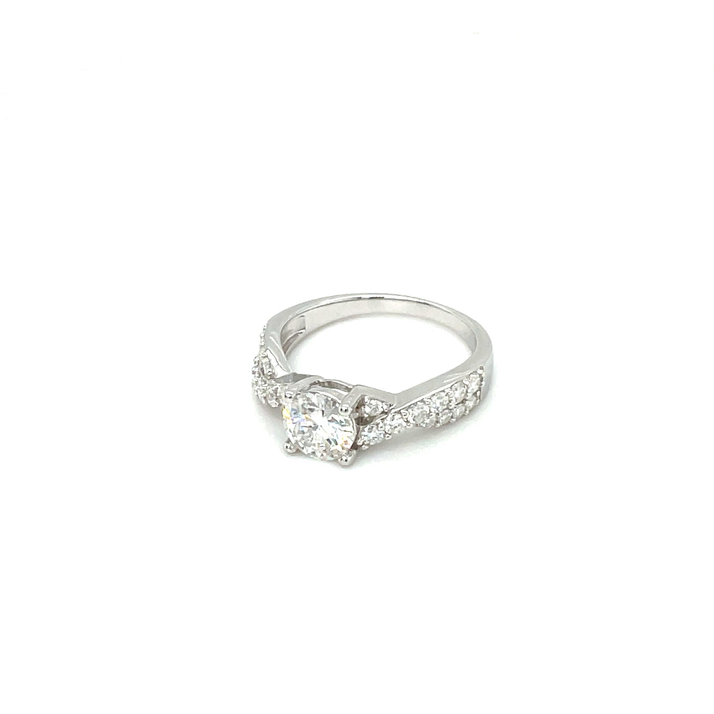 Through Thick & Thin Platinum Plated, Sterling Silver Twisted Ring w/1 Ct Round & Moissanite Gemstone Accents.