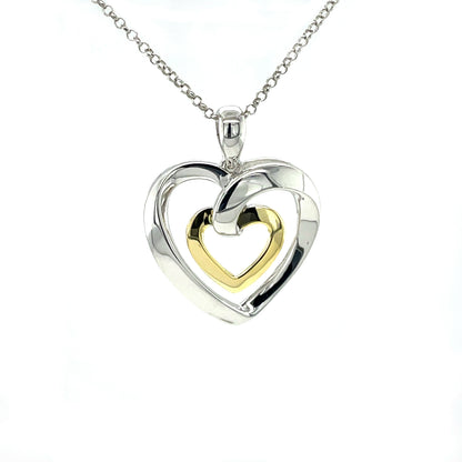 LE 14KT Gold & Platinum Plated SS Heart Pendant w/SS Chain.