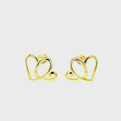 AH 14KT Gold Plated, Two Hearts Earrings; SS.