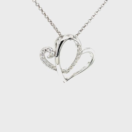 AH  Two Hearts, White Gold Pendant w/Lab Grown Diamond Highlights.