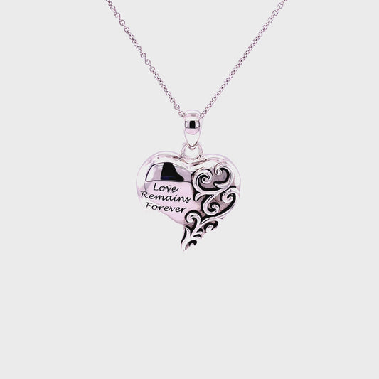 CC Love Remains Forever Rhodium Plated, Sterling Silver Remembrance Ash Holder Pendant w/18" SS Chain & Accessories.