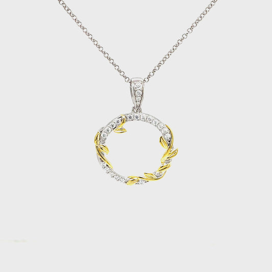 The Power of A Mother’s Love tm; Two Tone, Platinum Plated Sterling Silver, Circle Pendant w/Moissanite Gemstones & SS Chain.